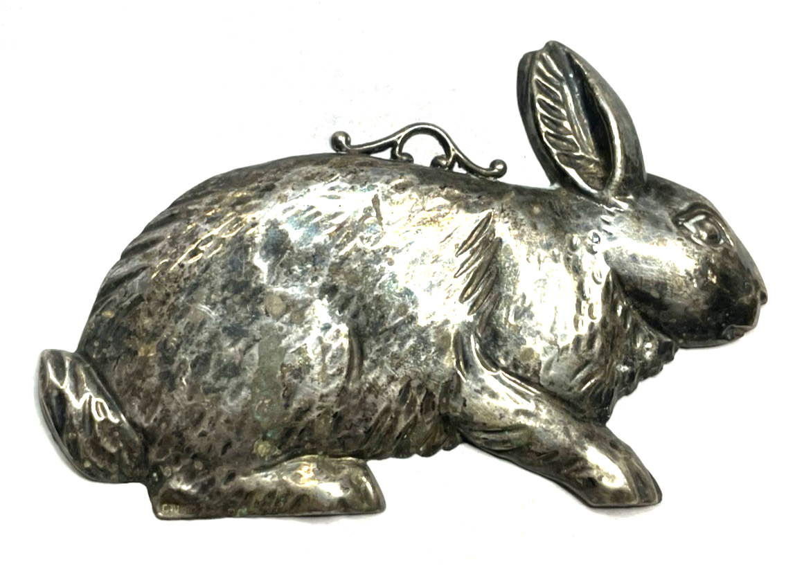 Antik Votivgabe ex voto Hase Silber Echtsilber Aufhänger Anhänger 10,5 x 7 cm6