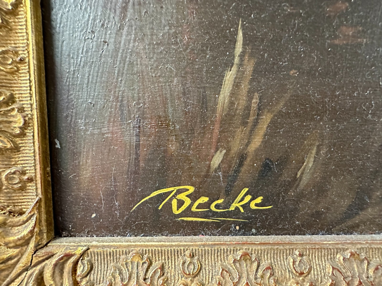 Öl auf Leinwand - Becke - Landschaftsmalerei - Scheune am Fluss - signiert gerah8