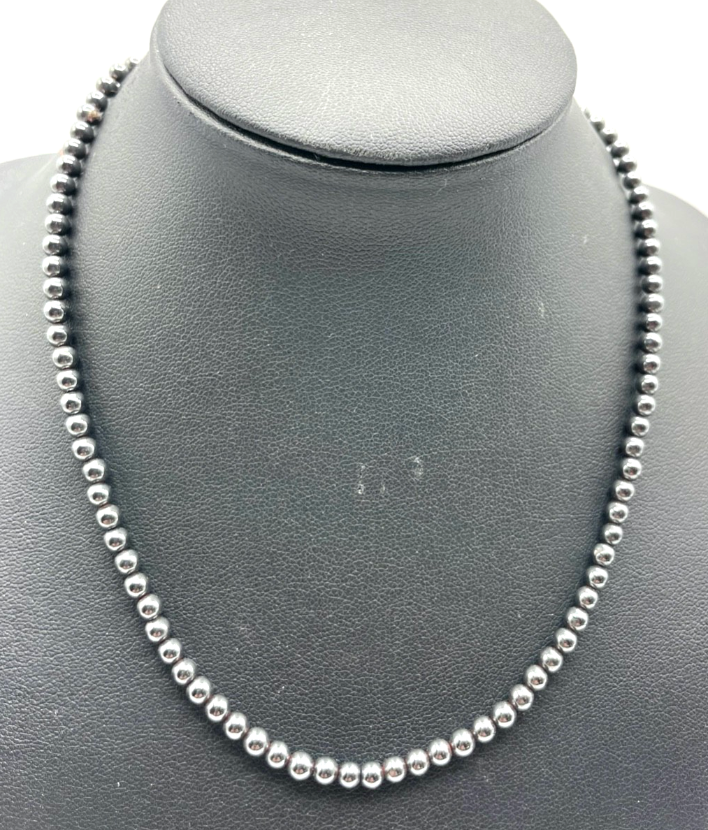 Vintage elegante Blutstein Hämatit Kugelkette 925 Silber verg. Kugelschliesse1