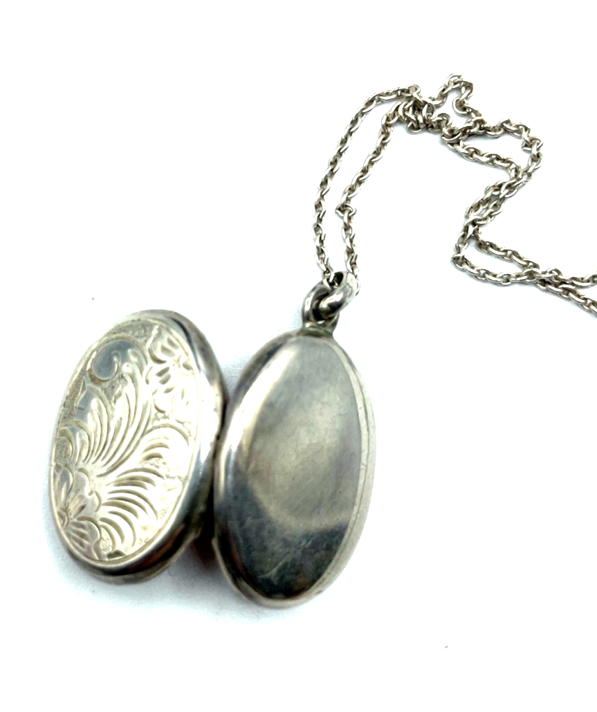 Vintage 925 Silber Medaillon + 56cm Sterling Gliederkette top gepflegt ziseliert5