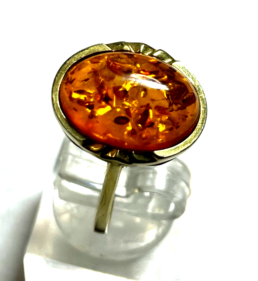 Vintage wunderschöner 375 Gold 9K Ring Bernstein Cabochon Ø 19 mm RG 60 Juwelier4