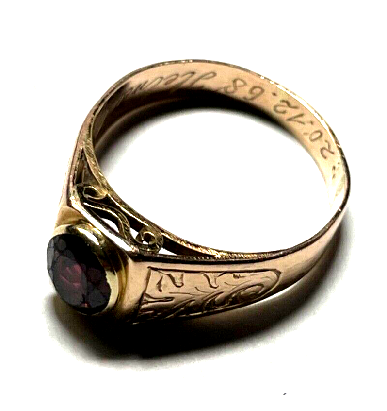 Solider 585 Gold 14 K antik Ring Rotgold Granat unisex RG 58 Ø 18,4 mm 4,5 Gramm7