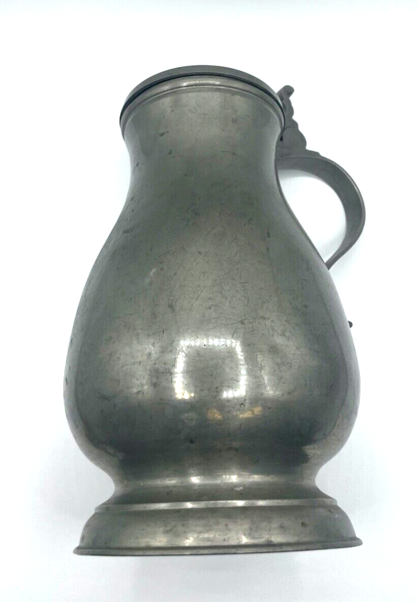 Antik riesiger Zinn Krug Deckel Gravur C. H. 1844 Weinkrug Bierkrug Handarbeit11