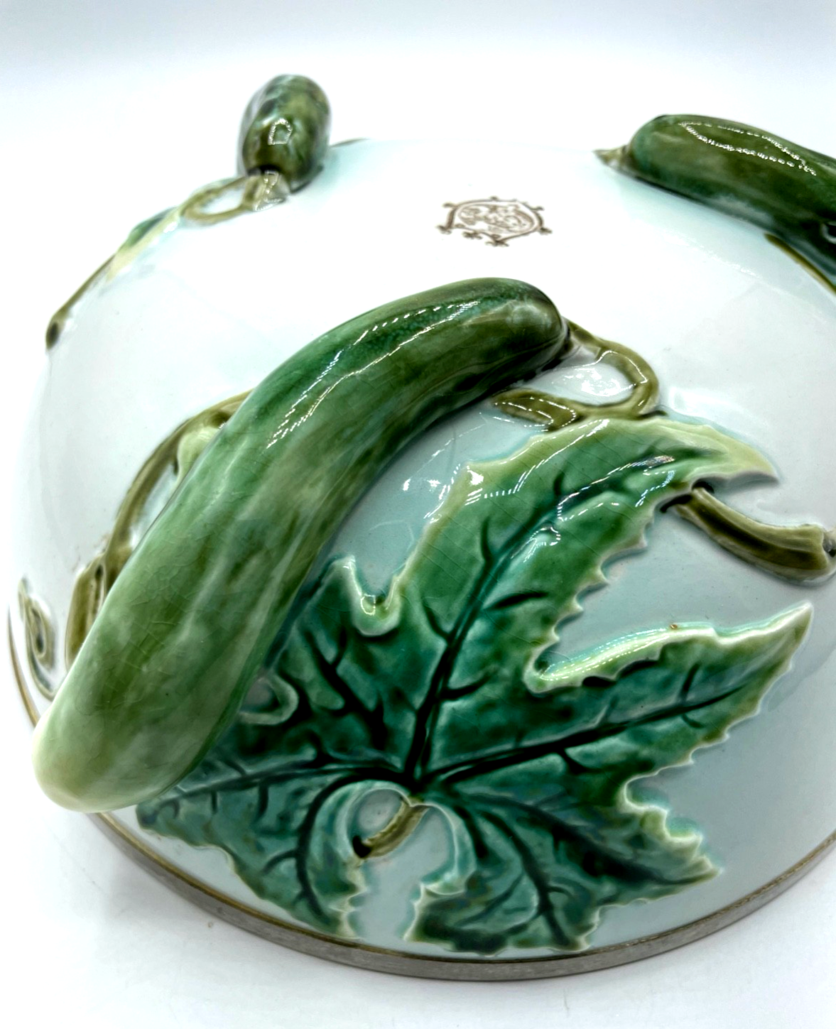 Jugendstil WMF dekorative Anbietschale Salatschüssel Gurken Dekor Straussenmarke4