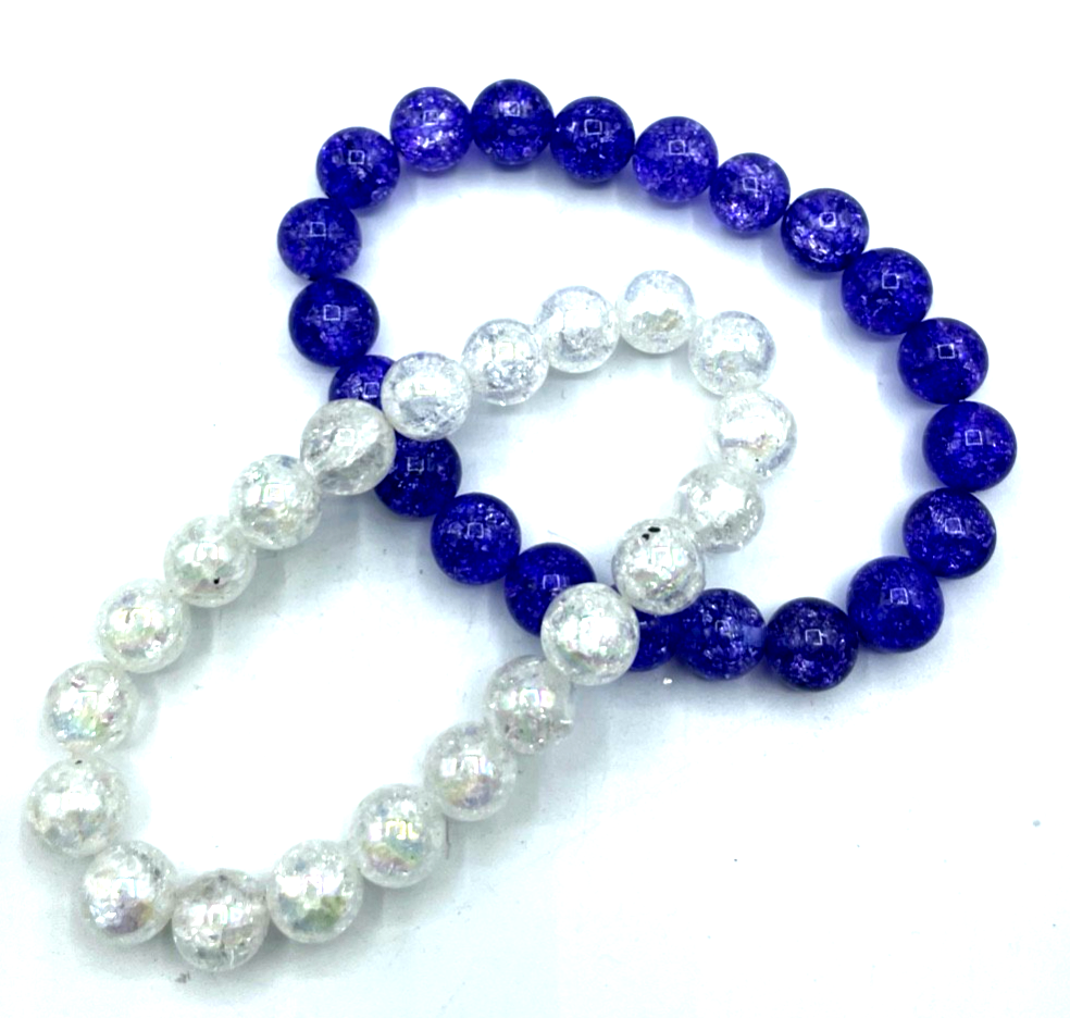 2x Eisachat Kugel Armband auf Gummizug in Crash Optik Ø 10 mm sehr gepflegt3