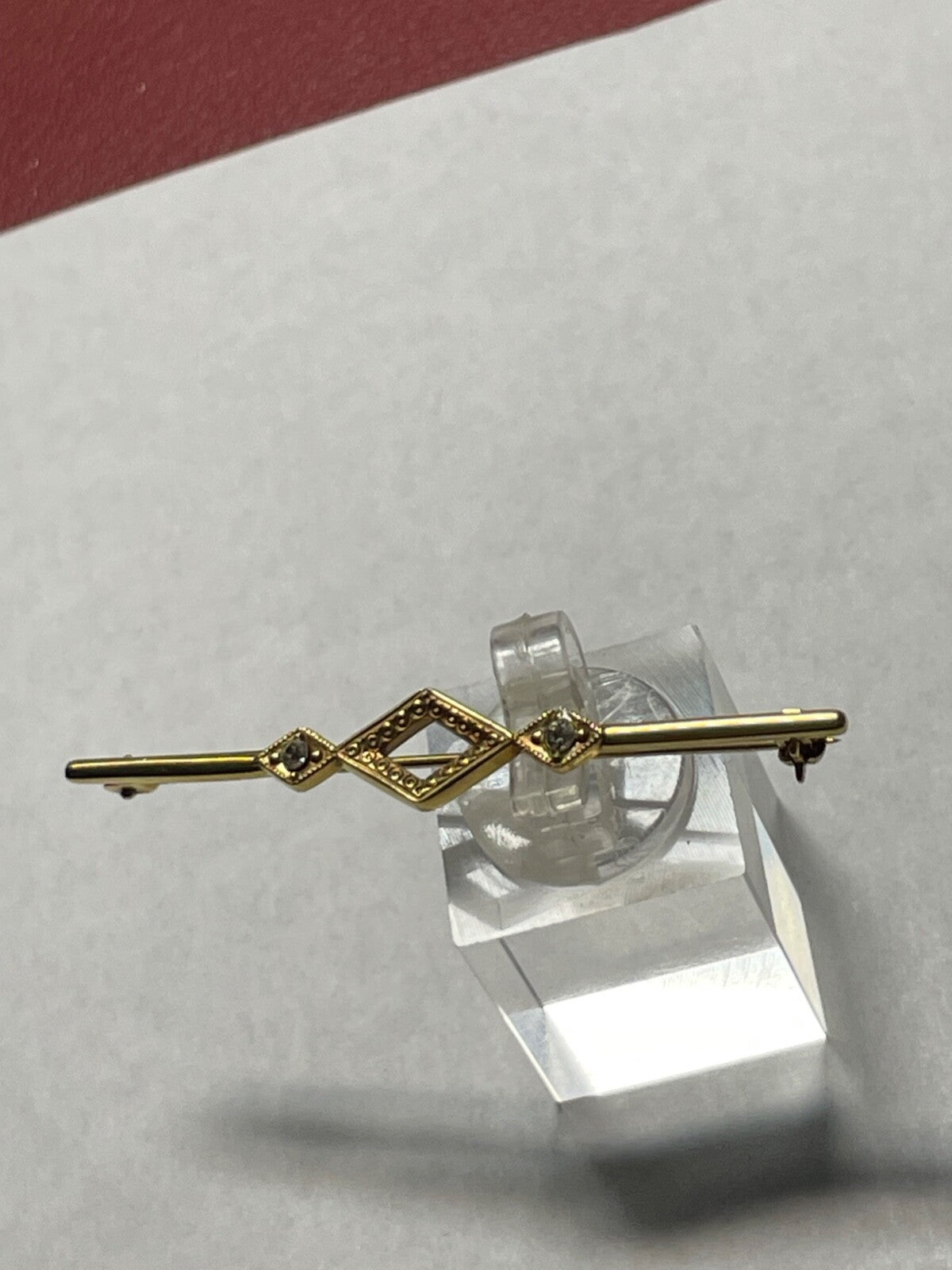 Antik 585 Gold 14 K Gold Brosche Nadel Stabbrosche 2x Altschliff Diamanten L 5,54