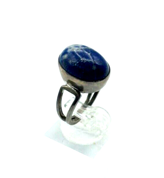 Vintage solider 925 Silber Ring Sodalith massiv Ø17mm RG54 Handarbeit midcentury2