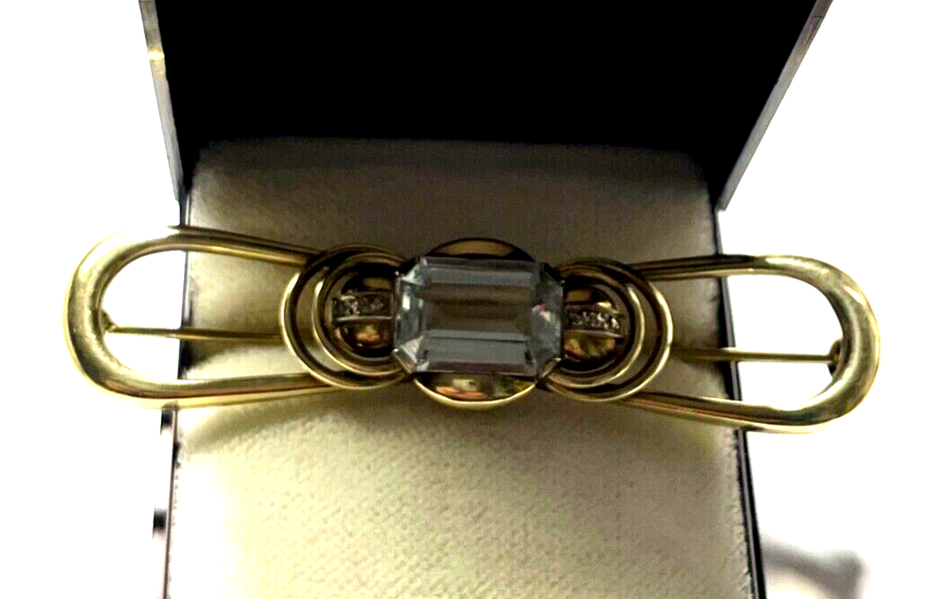 Edle 585 Gold 14 K Brosche Stabbrosche mit Aquamarin im Emerald Cut Juwelier0