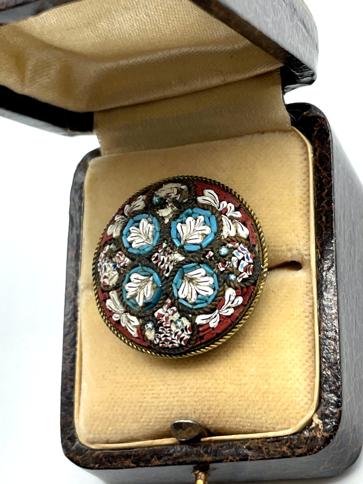 Antik sehr feine Glasmosaik Brosche Mosaik Anstecknadel Italien um 1900 Handarbe2