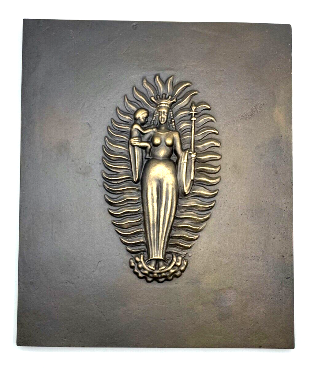 Attraktive Künstler Bronze Relief Tafel Maria Jesuskind Bronzetafel 26,5 x 22 cm2