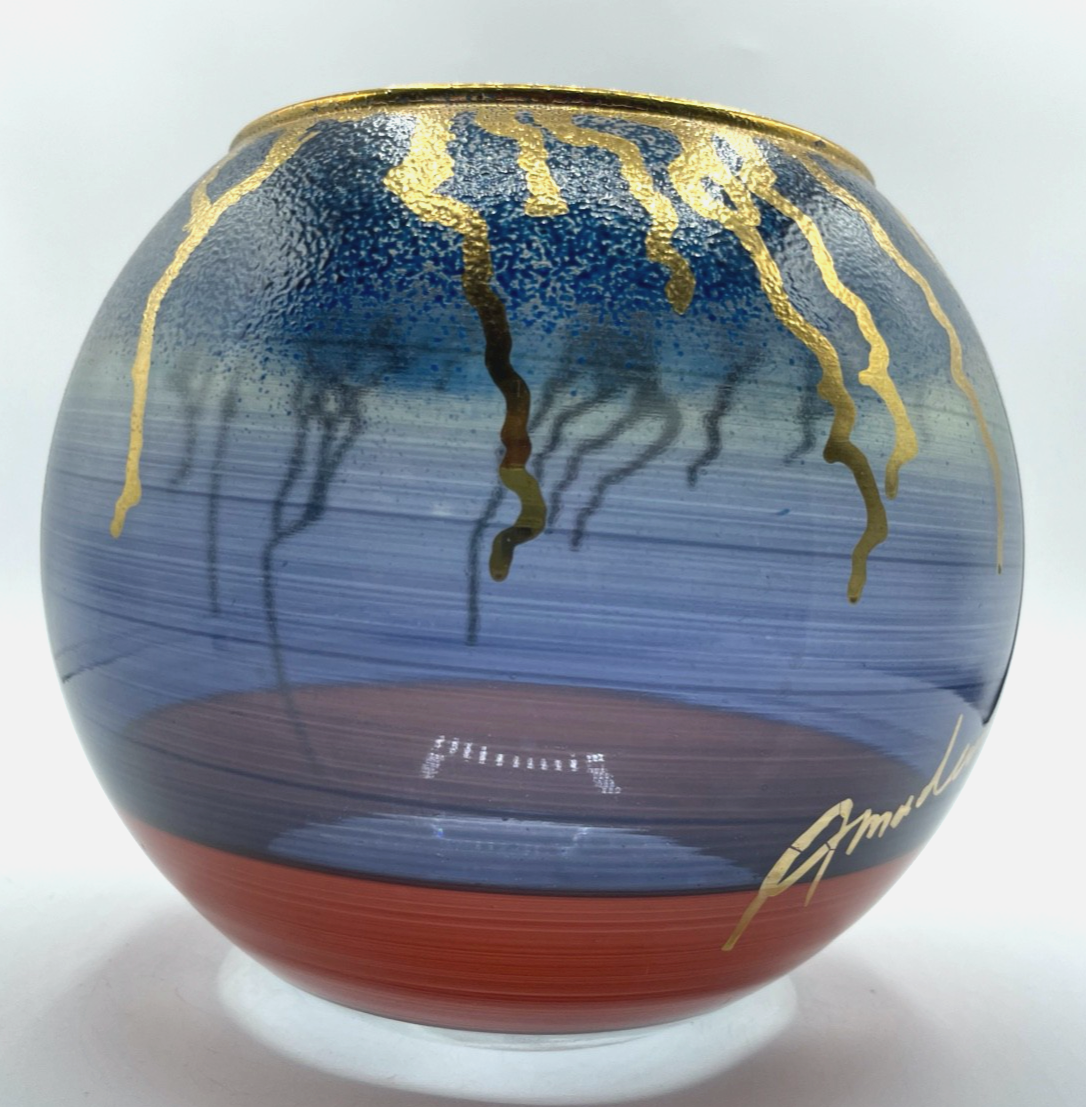 Attraktive vintage Studio Glaskunst Vase AMADEO signiert Ø 16,5 cm H 16,5 cm2