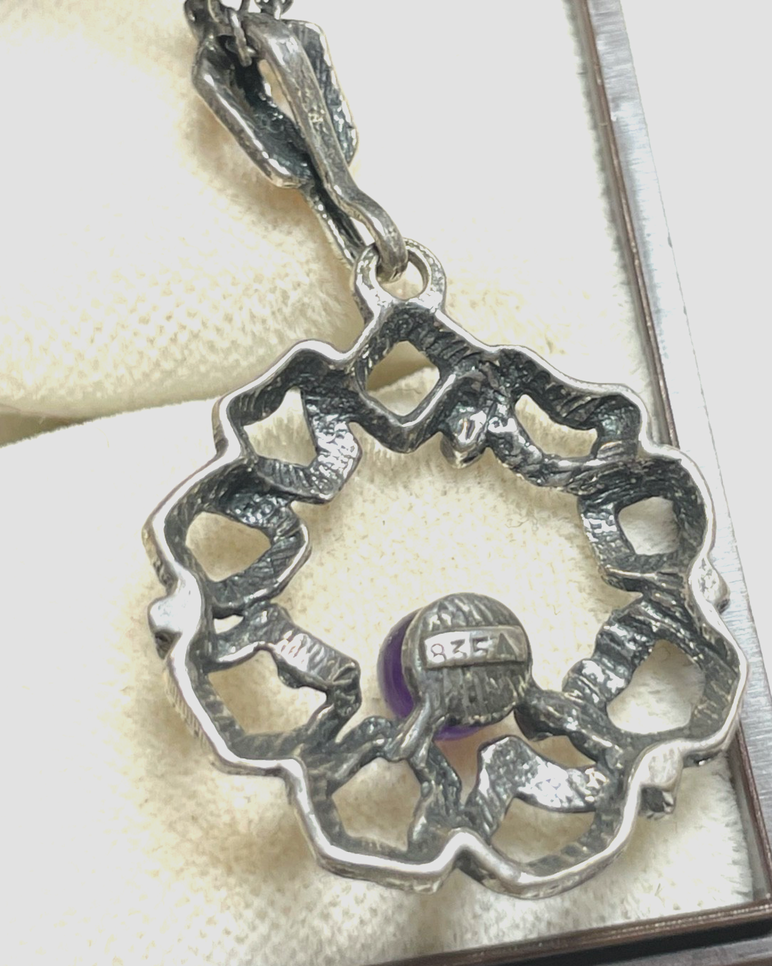 Vintage TEKA Design 835 Silber Kette Anhänger 70er J Amethyst Brutalist 1A Zust.4
