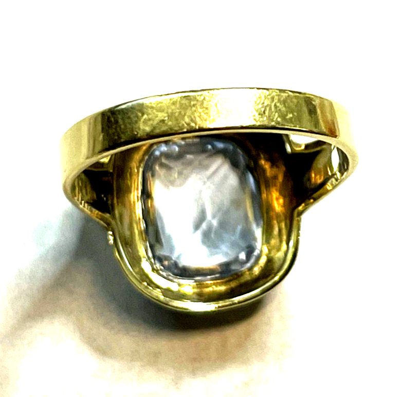 Massiver 585 Gold 14 K Ring Aquamarin Kissen Ø 17,5 mm RG 55 Juwelier sehr gepfl6