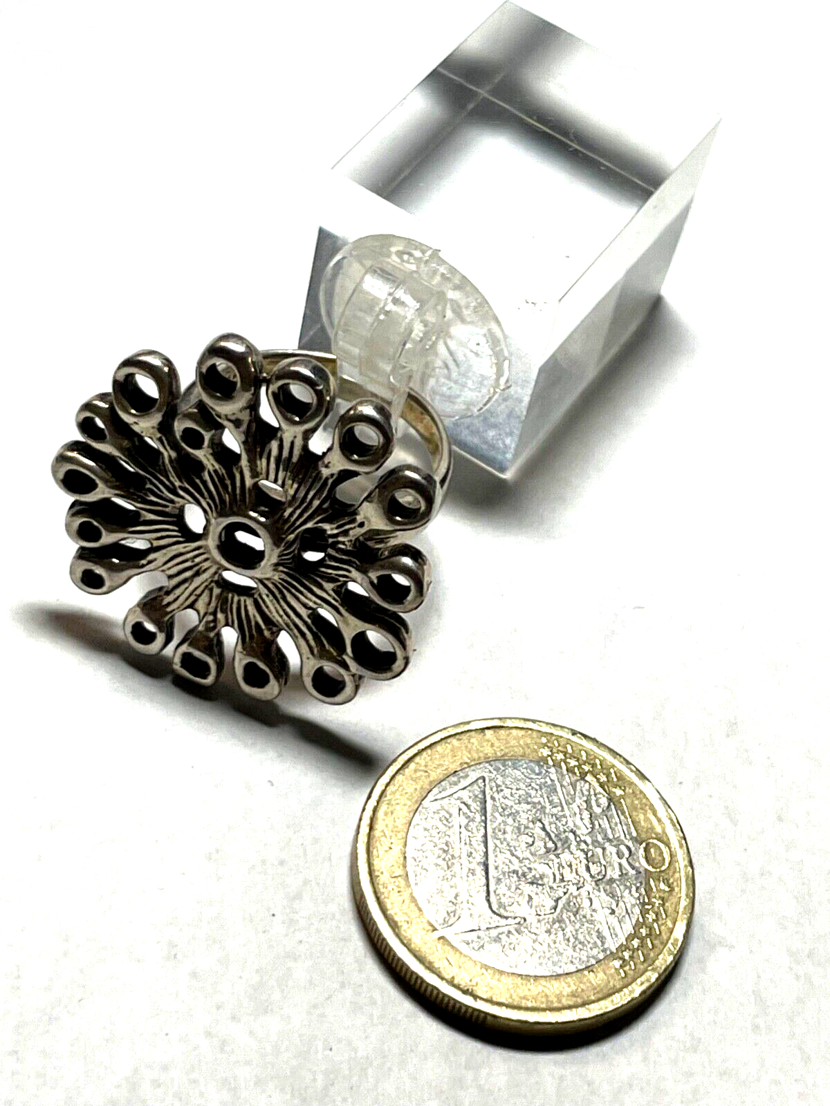 Vintage solider 925 Silber Ring Blüte Muster Ø 17 mm RG 53 Handarbeit gepflegt3