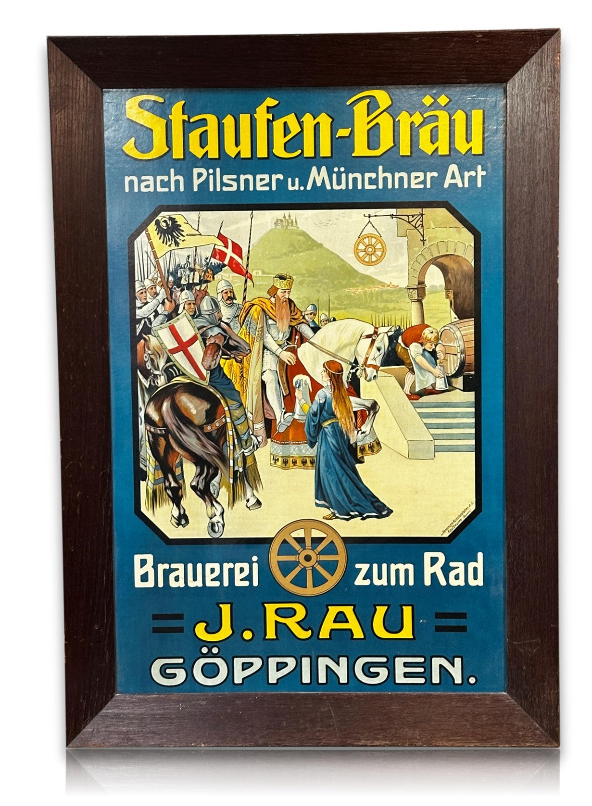 Großformatiges Werbeschild „Staufen-Bräu“ – J. Rau, Göppingen – um 1920/300