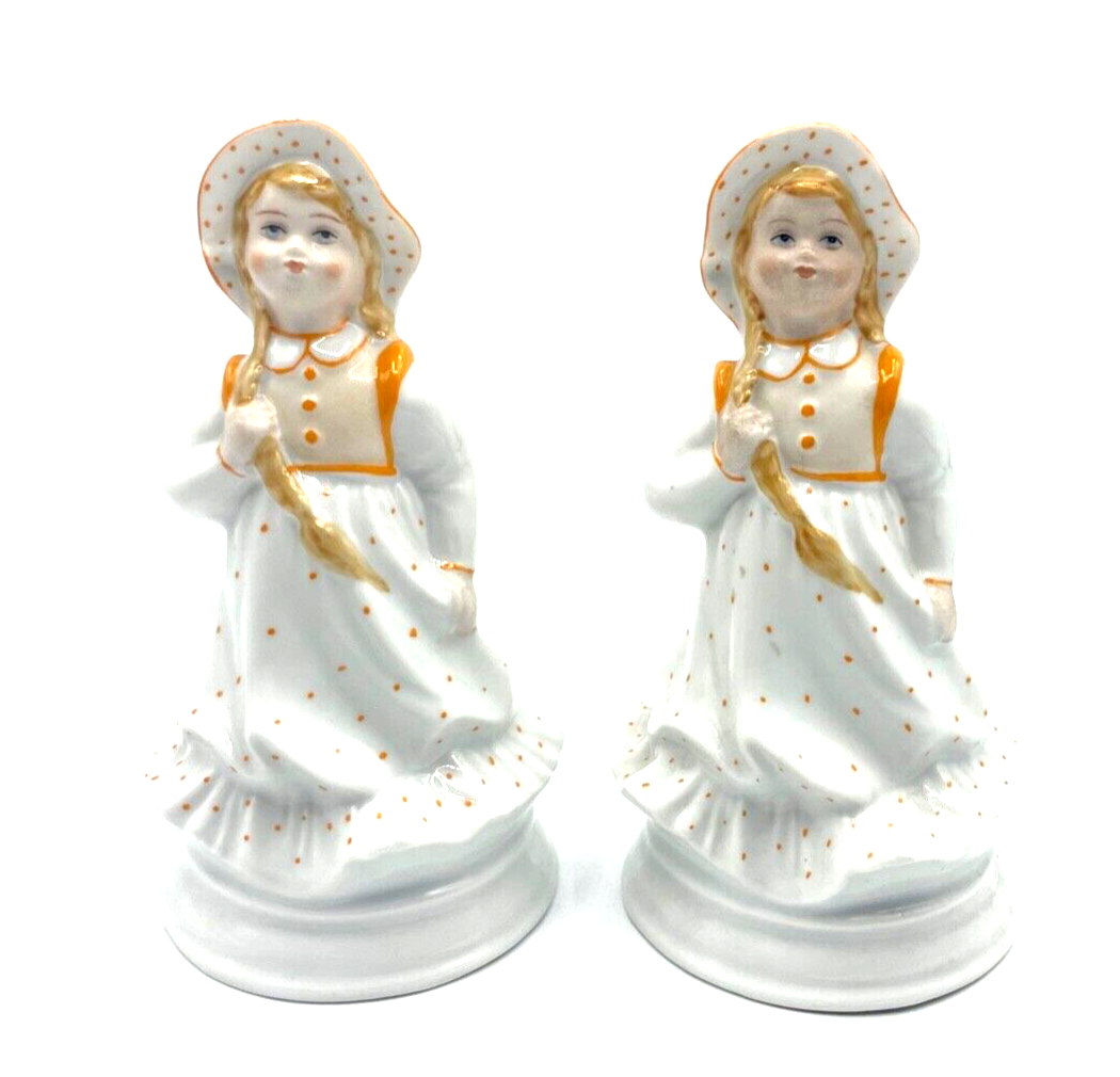 2 x vintage Porzellan Figur Mädchen mit langem Zopf  H 16 cm hübsche Dekoration0