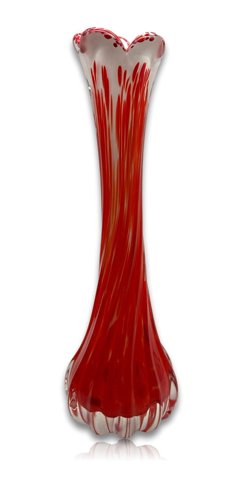 Murano Vase - Rot Weißer Unterfang - geschliffener Stand - Mid-Century6