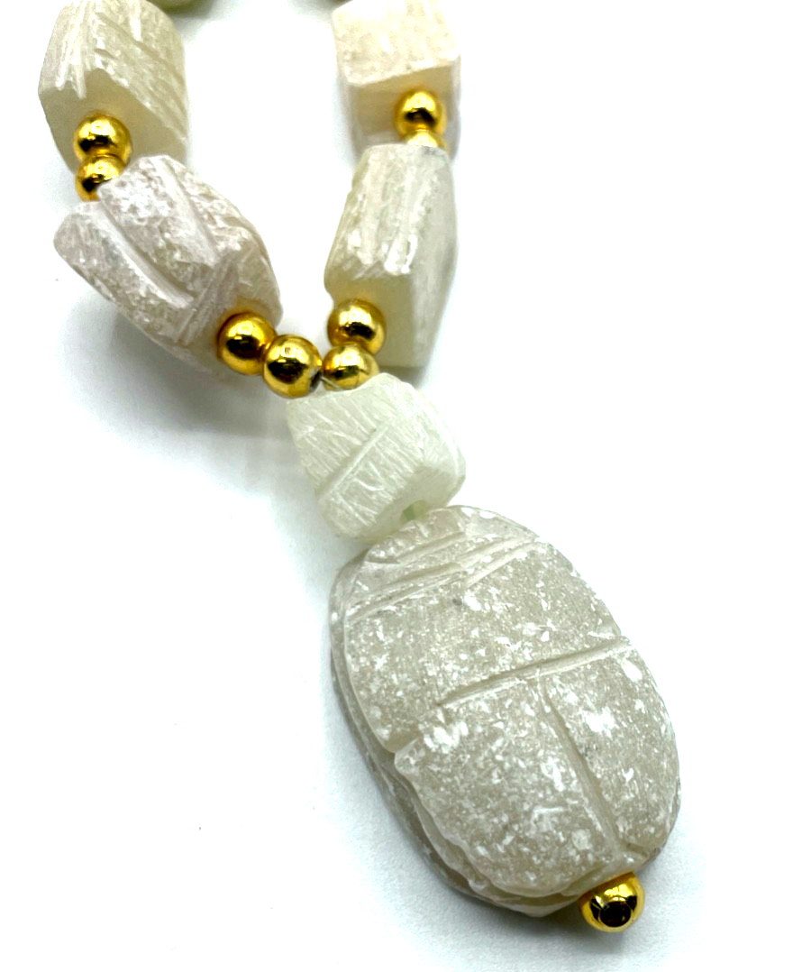 Stattliche Ägypten Halskette Alabaster Cluster Handarbeit Skarabäus Kette6