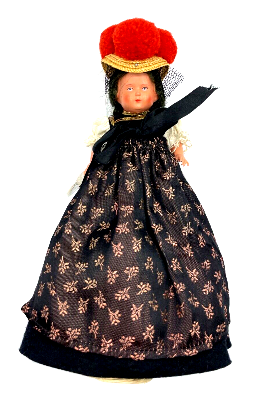 TEEPUPPE Reiseandenken Souvenir Puppe Bommelhut Schwarzwald Tracht Halbpuppe6
