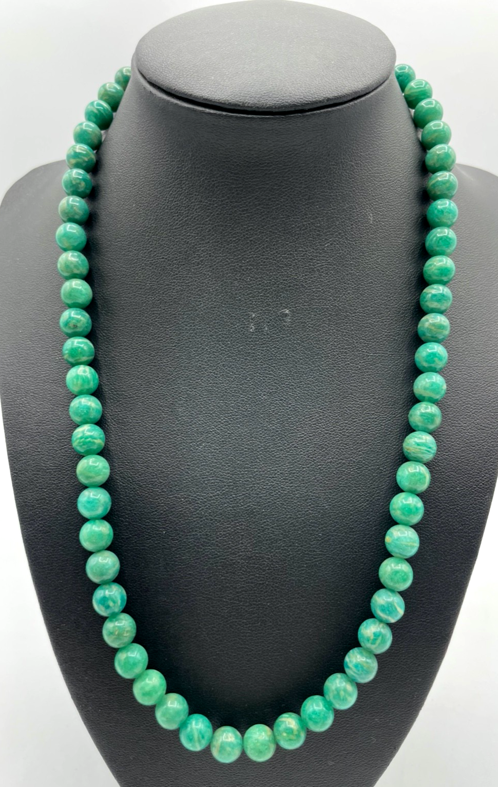 Vintage 51 cm lange Amazonit Kugelkette fortlaufend Ø 8 mm goldfarb. Karabiner0