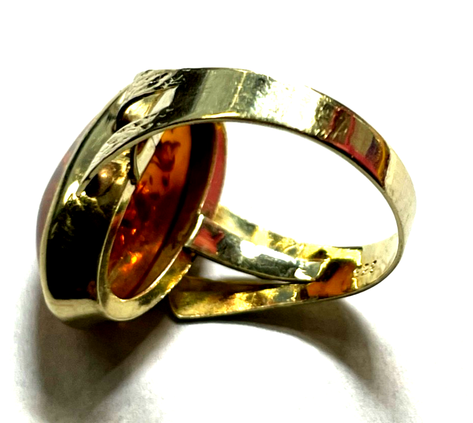 Vintage wunderschöner 333 Gold 8K Ring Bernstein Cabochon Ø 18 mm RG 57 Juwelier6