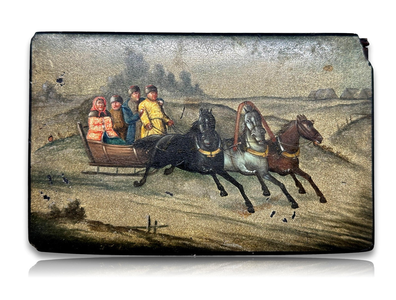 Lackdose Tabakdose  große Tabatiere - Pappmaché - Handbemalt - Russland um 19000
