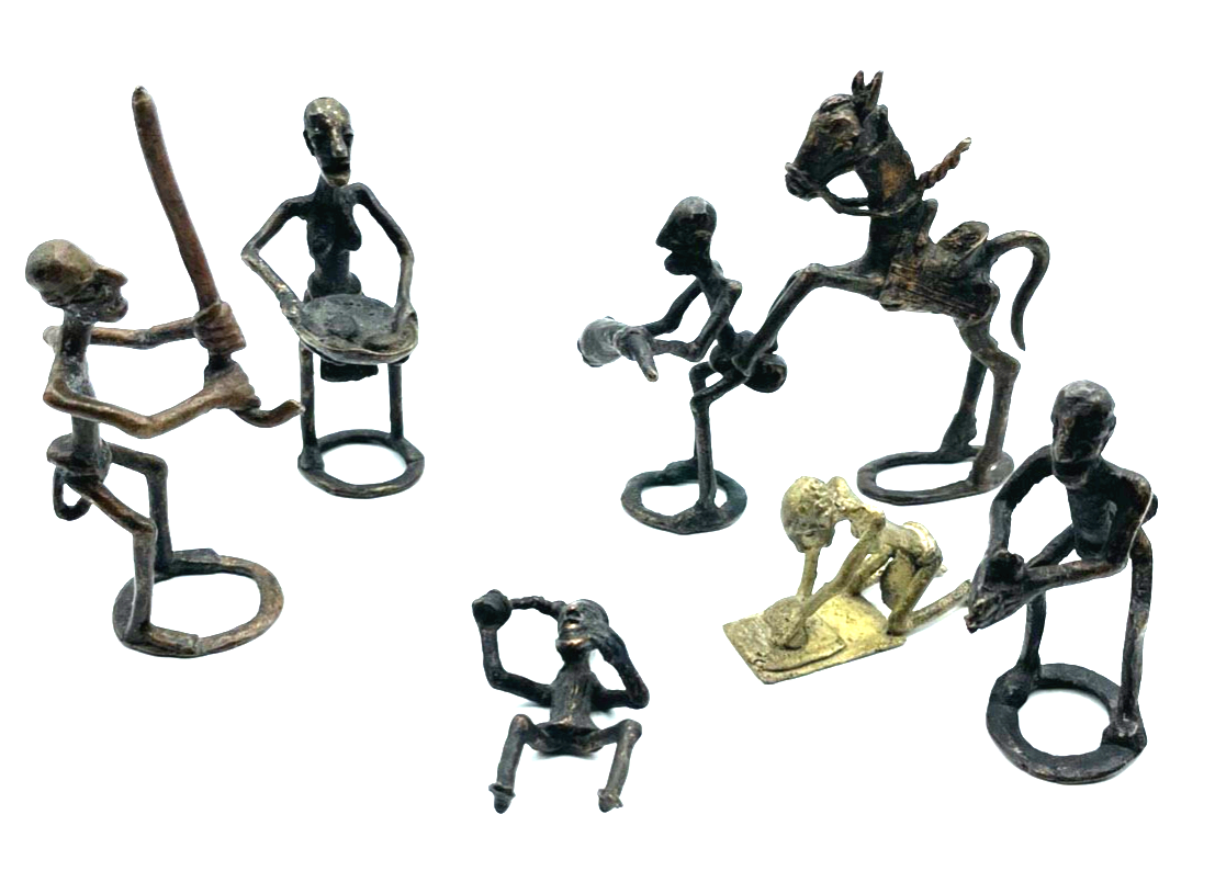 Konvolut vintage Sammlung 7 Afrika Ashanti Ghana Figuren Messing Bronze Handarbe0