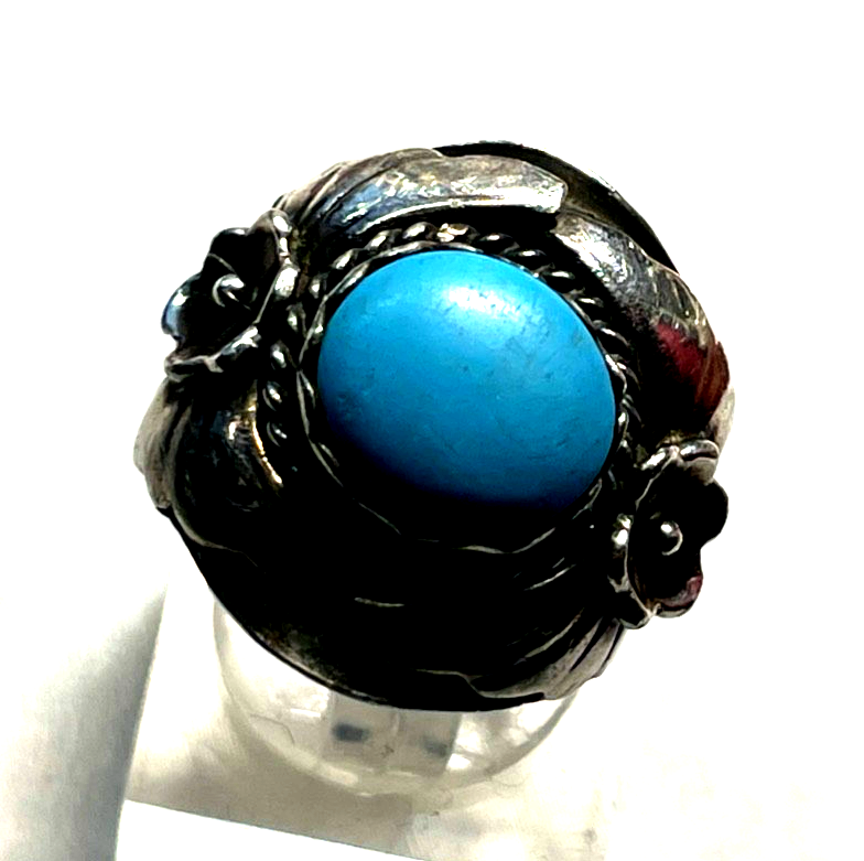 925 Sterling Silber Ring Indianerschmuck Türkis Navajo Handarbeit Ø 17,5mm RG 552