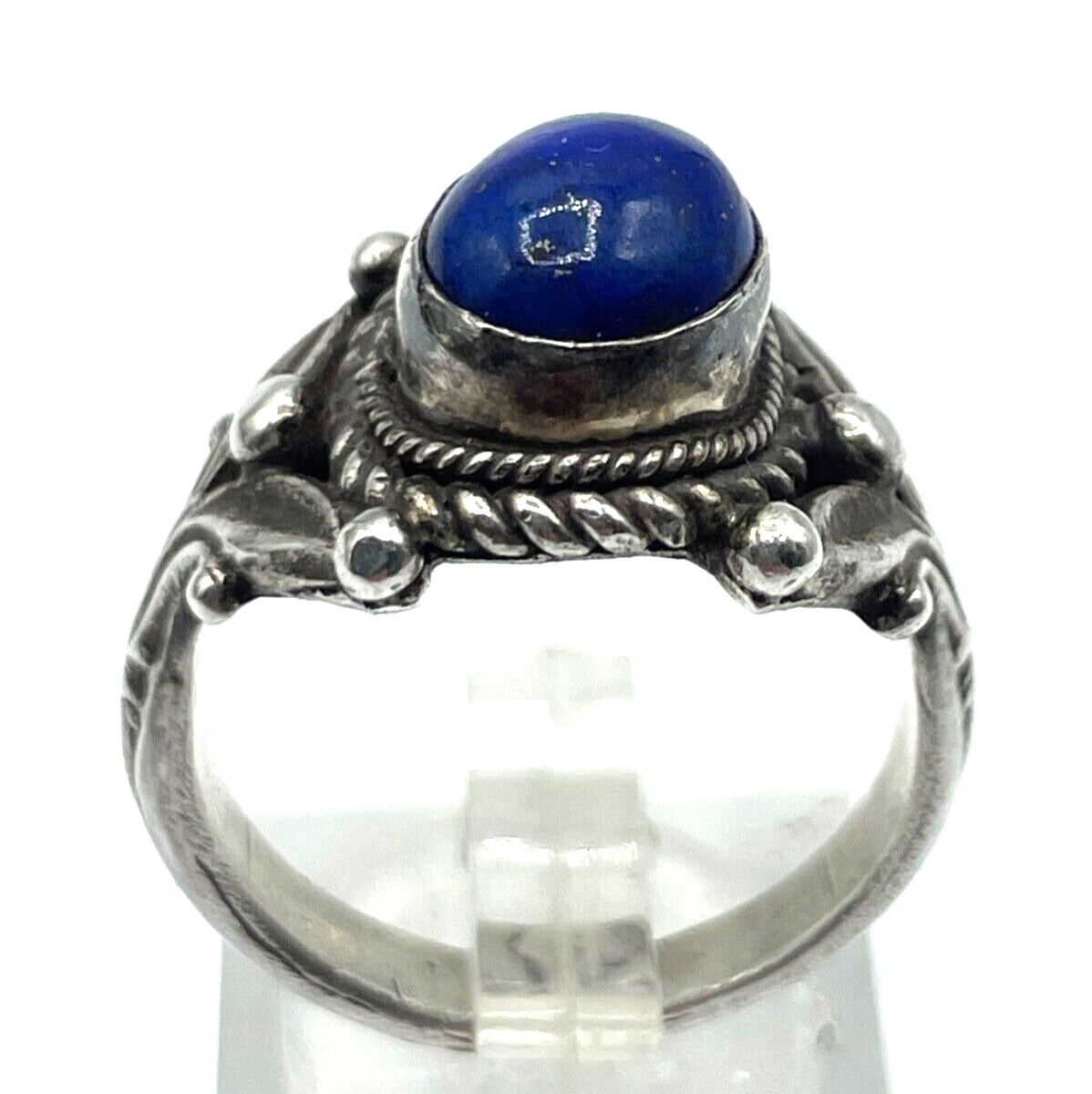Vintage Ethno solide 925 Silber Ring Lapislazuli Cabochon Silberring Ø18,5 RG 582