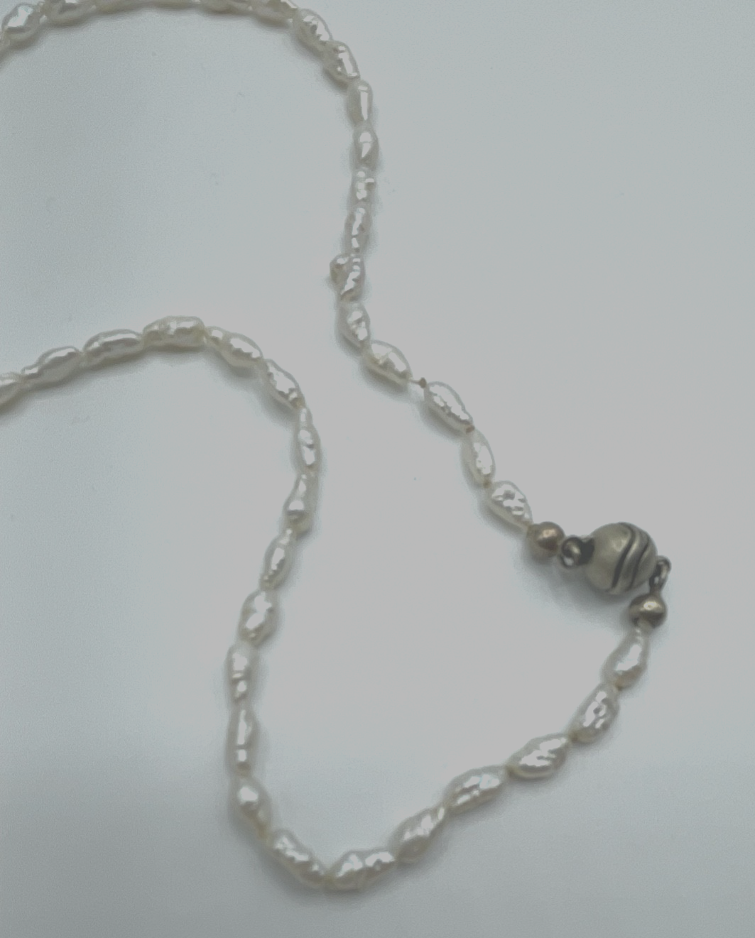 Elegant 45, 5 cm Biwa Perlen Perlenkette Reiskorn 925 Silber Kugelschliesse gepf5