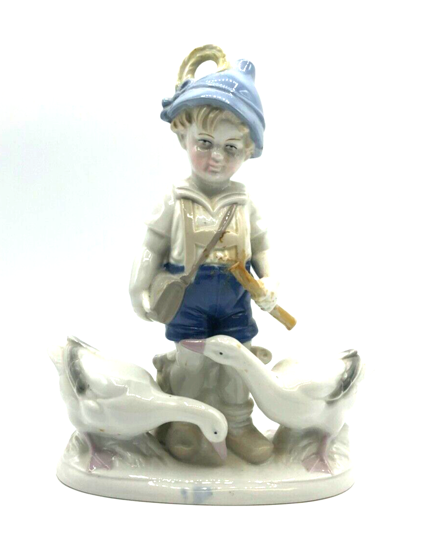 Vintage DDR VEB Porzellan Figur Gänsehirte Wagner & Apel handbemalt H 21 cm1