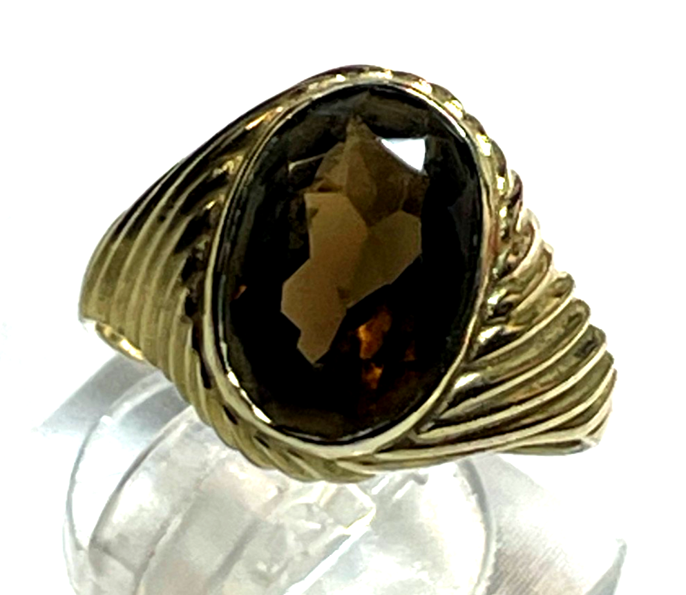 Vintage 333 Gold 8 K Rauchquarz Ring Ø 17 mm RG 53 Juwelier Qualität sehr gepfl.0