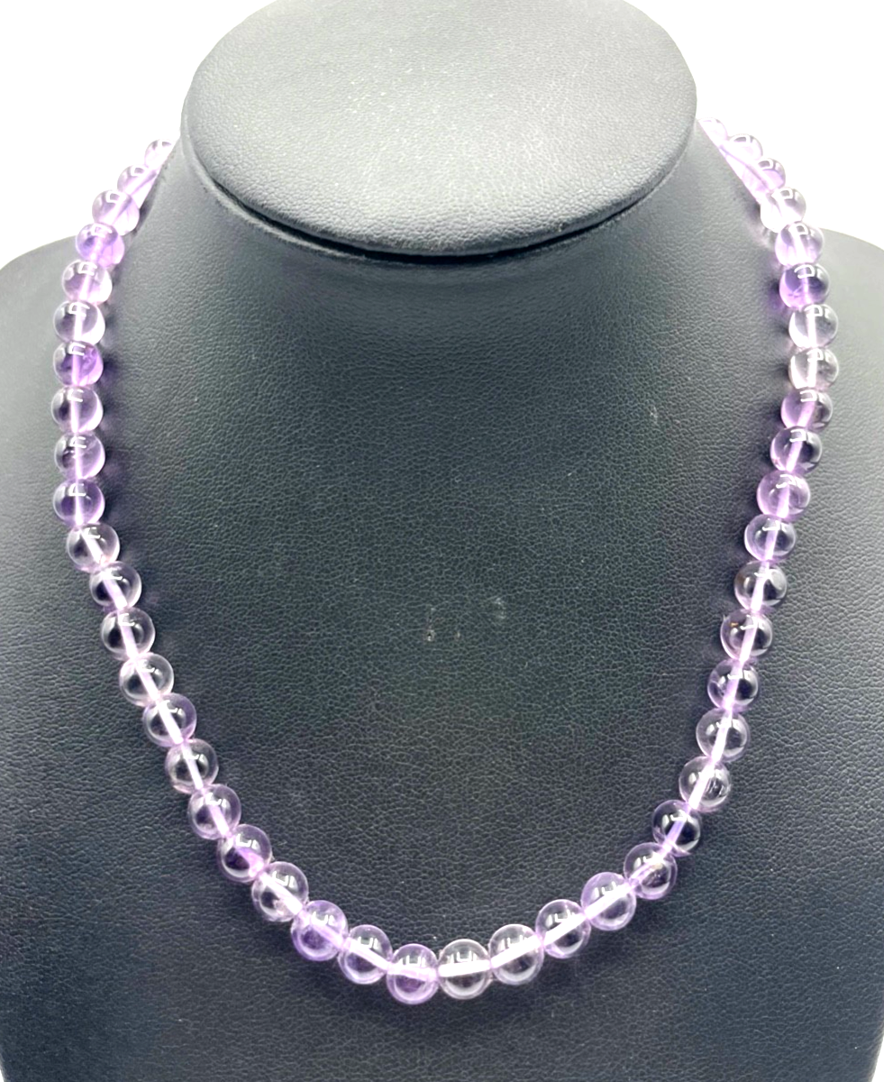 Helle echte Amethyst Kugelkette Ø 7 mm L 40-48,5 cm auf Edelstahl Kordel gepfl.0