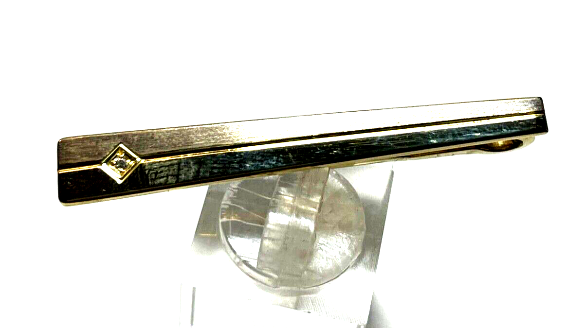 835 Silber teilvergoldet Krawattenklammer Krawattenhalter kl. Diamant Juwelier2