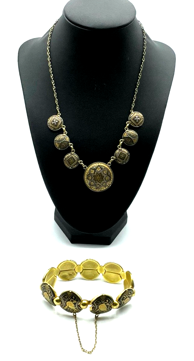 Vintage Toledo Set Collier Kette + Armband Damaszener Handarbeit vergoldet0