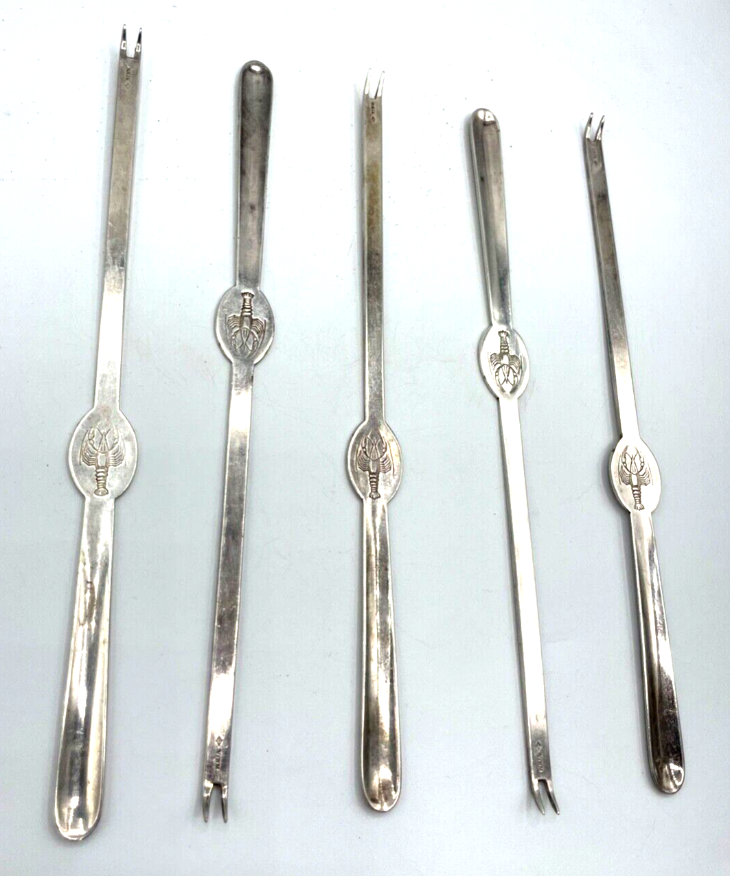 5 Stück vintage versilberte WMF Hummergabel Hummerstifte Krebsbesteck gepflegt2