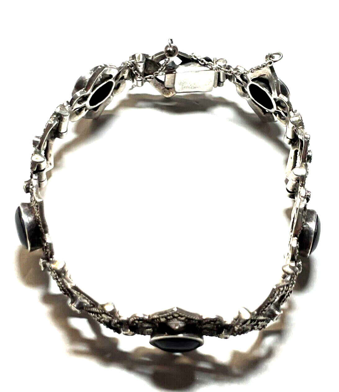 Traumhaftes solides 925 Silber Armband Handarbeit schwarzer Onyx + Markasit6