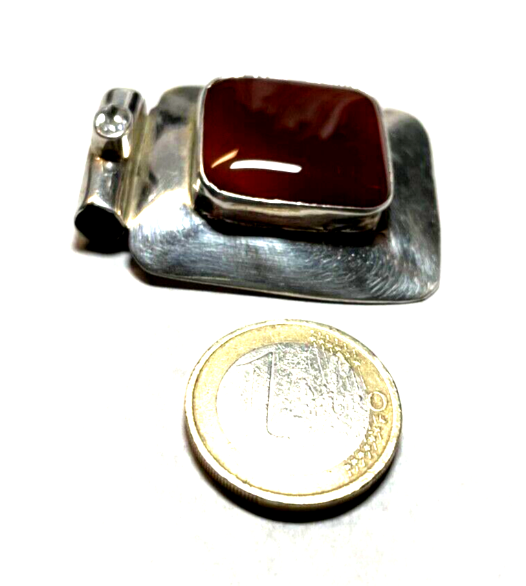 Stattlicher 925 Silber Anhänger Karneol + Bergkristall L 45 B 37 mm Handarbeit7
