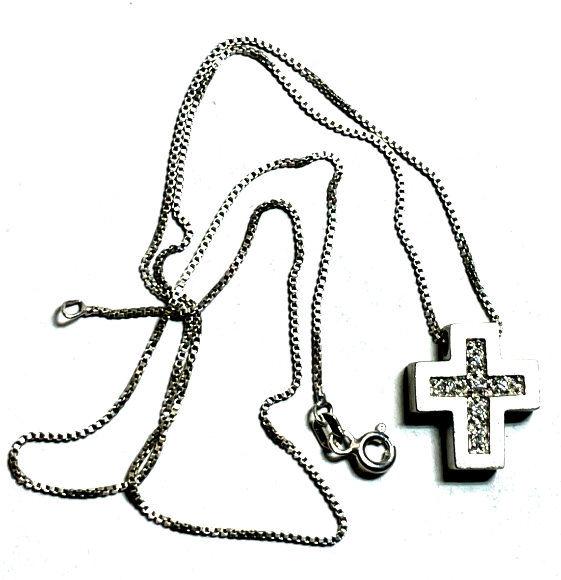 925 Silber 45 cm Venezianerkette mit Kreuz Anhänger modern mit Zirkonia gepflegt3