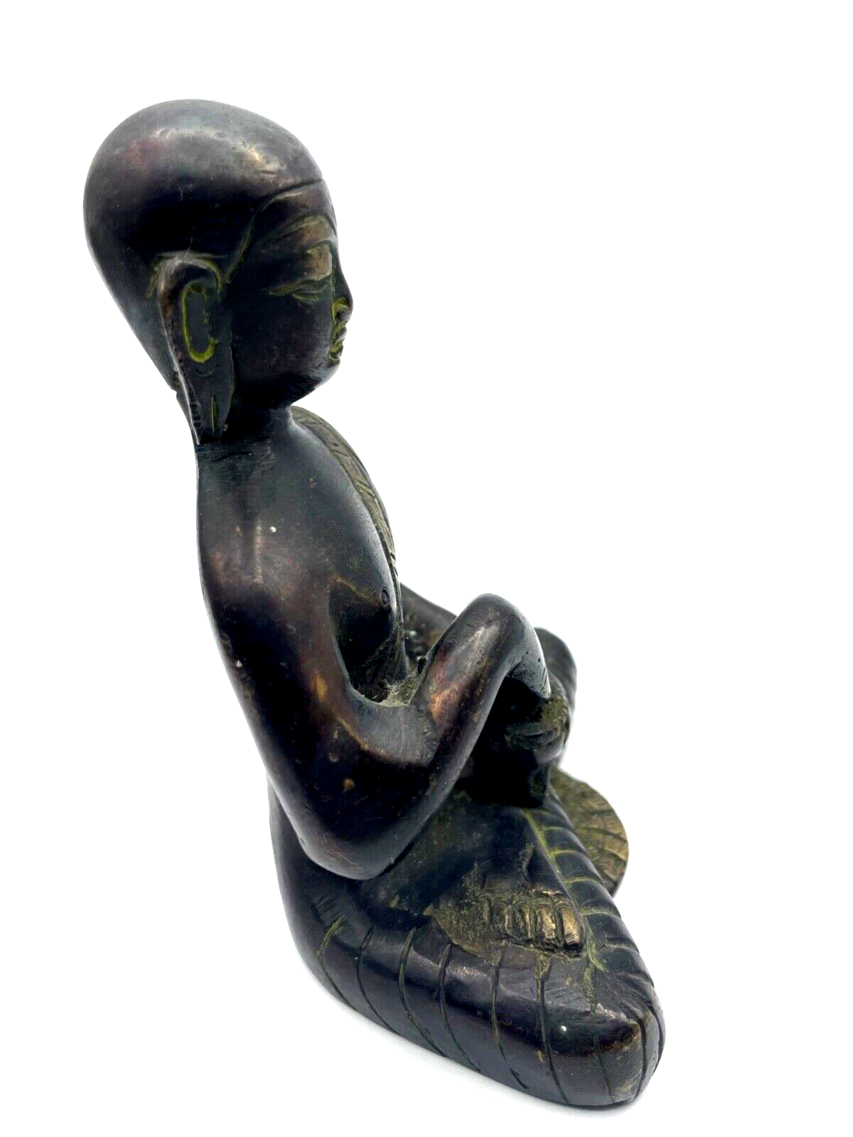 Alte asiatische Bronze Statue Buddha Mönch Bronze Figur H 13 cm B 10,5 cm Patina4