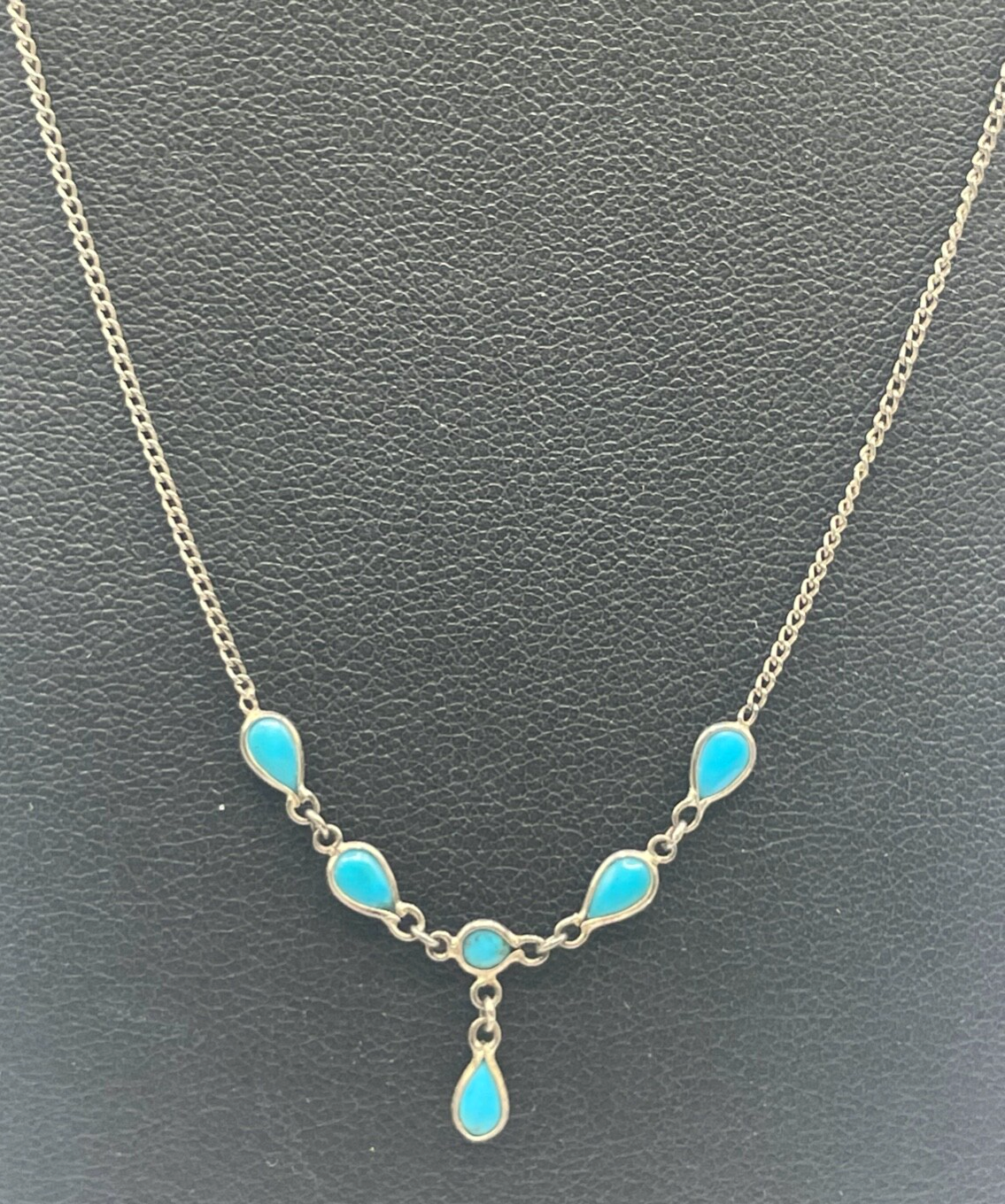 Vintage 925 Sterling Silber Kette zartes Collier 6x Türkis Handarbeit sehr apart1
