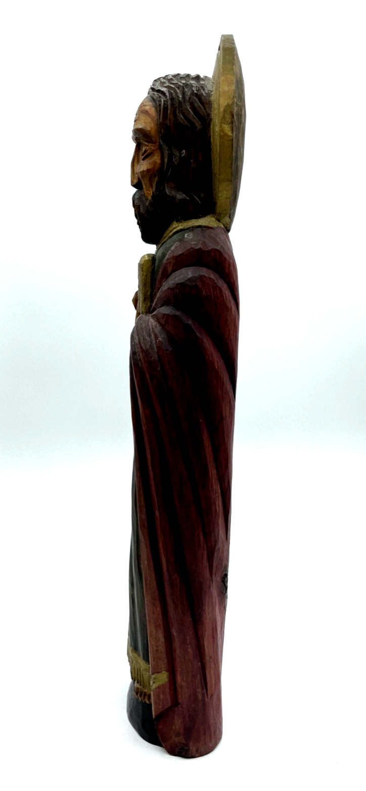 Alte Petrus Figur Holzfigur Handarbeit farblich gefasst Holzschnitzerei H 35 cm7
