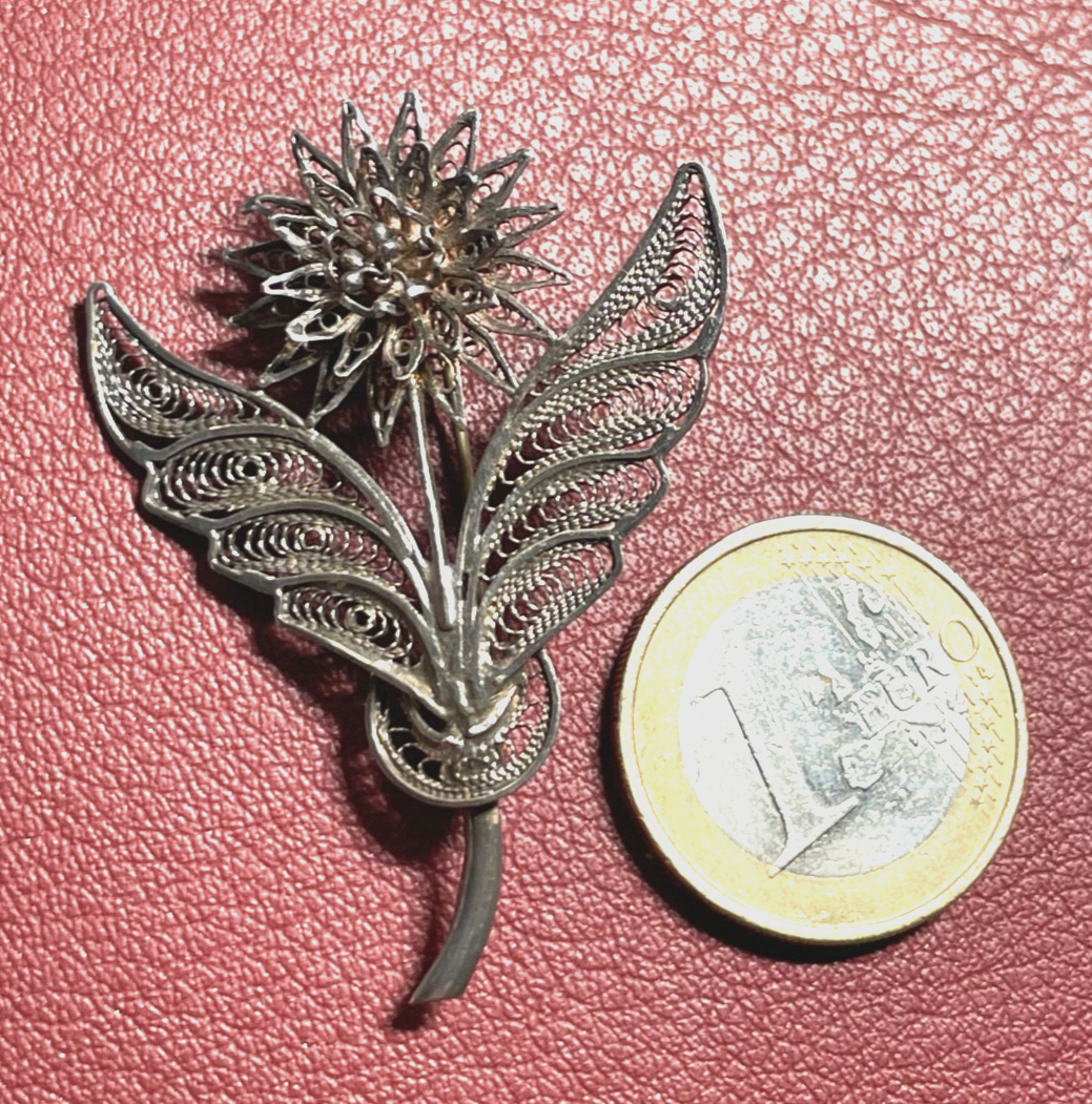 Antik sehr elegante Filigransilber Dekor Brosche Echtsilber Distel Trachtenmode3