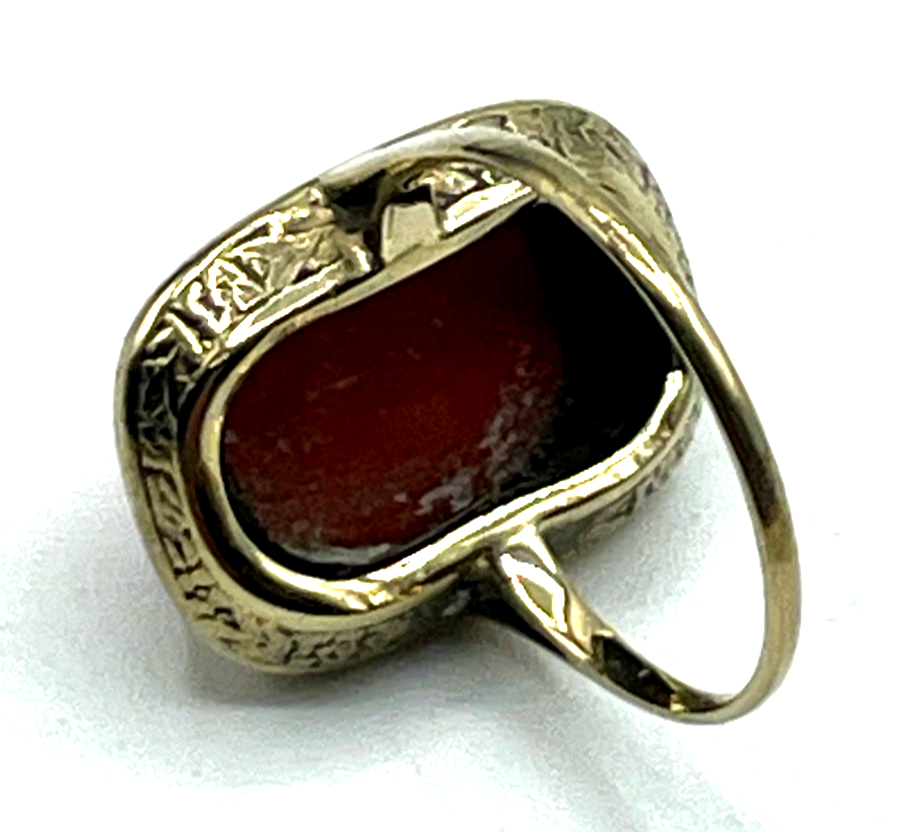 20er Jahre 585 Gold 14 K antik Ring Lachskoralle Koralle Cabochon RG 51 Ø 16 mm4