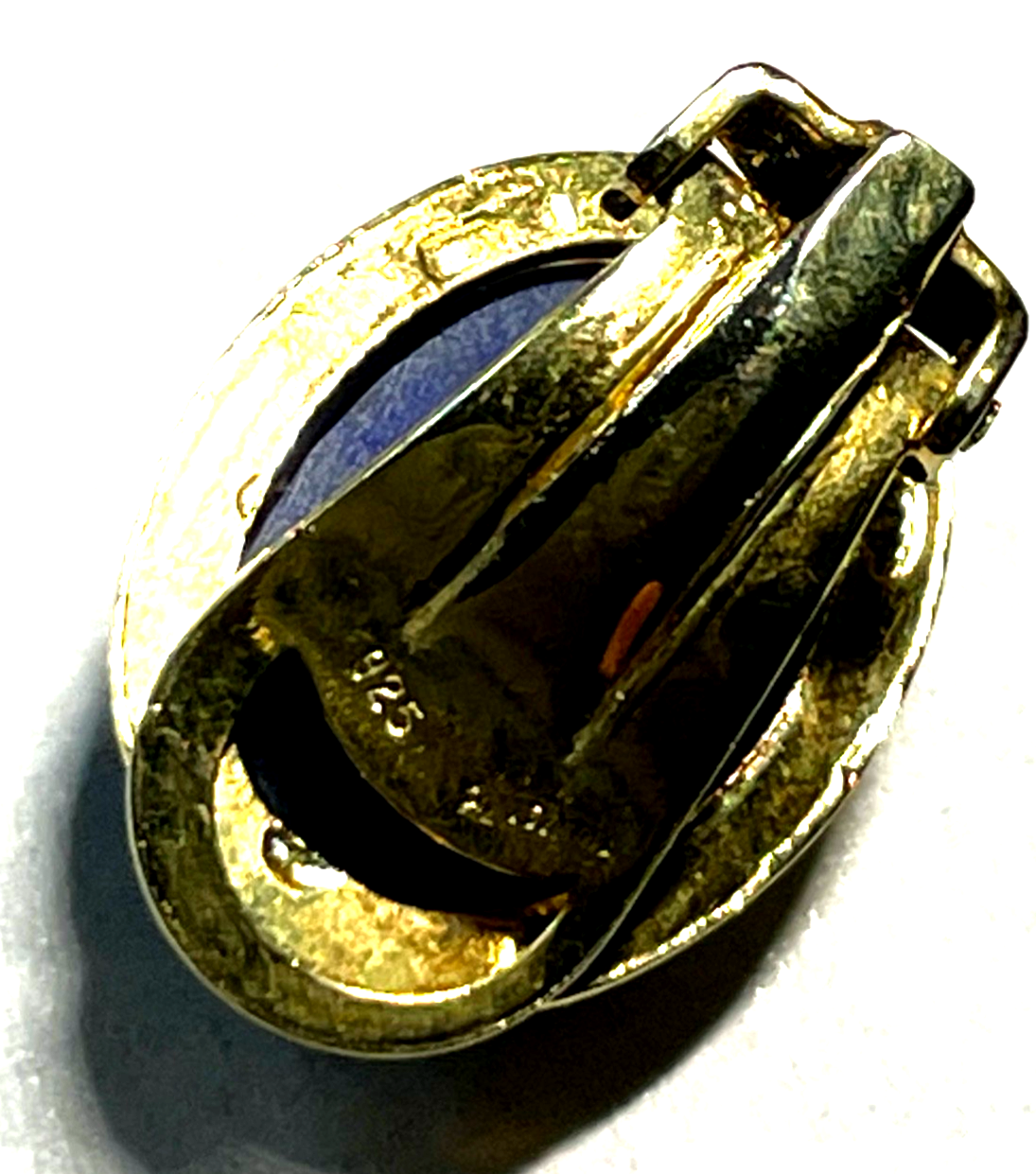 Paar elegante 925 Silber vergoldete Ohrclips Clips Lapislazuli Cabochon wie neu5