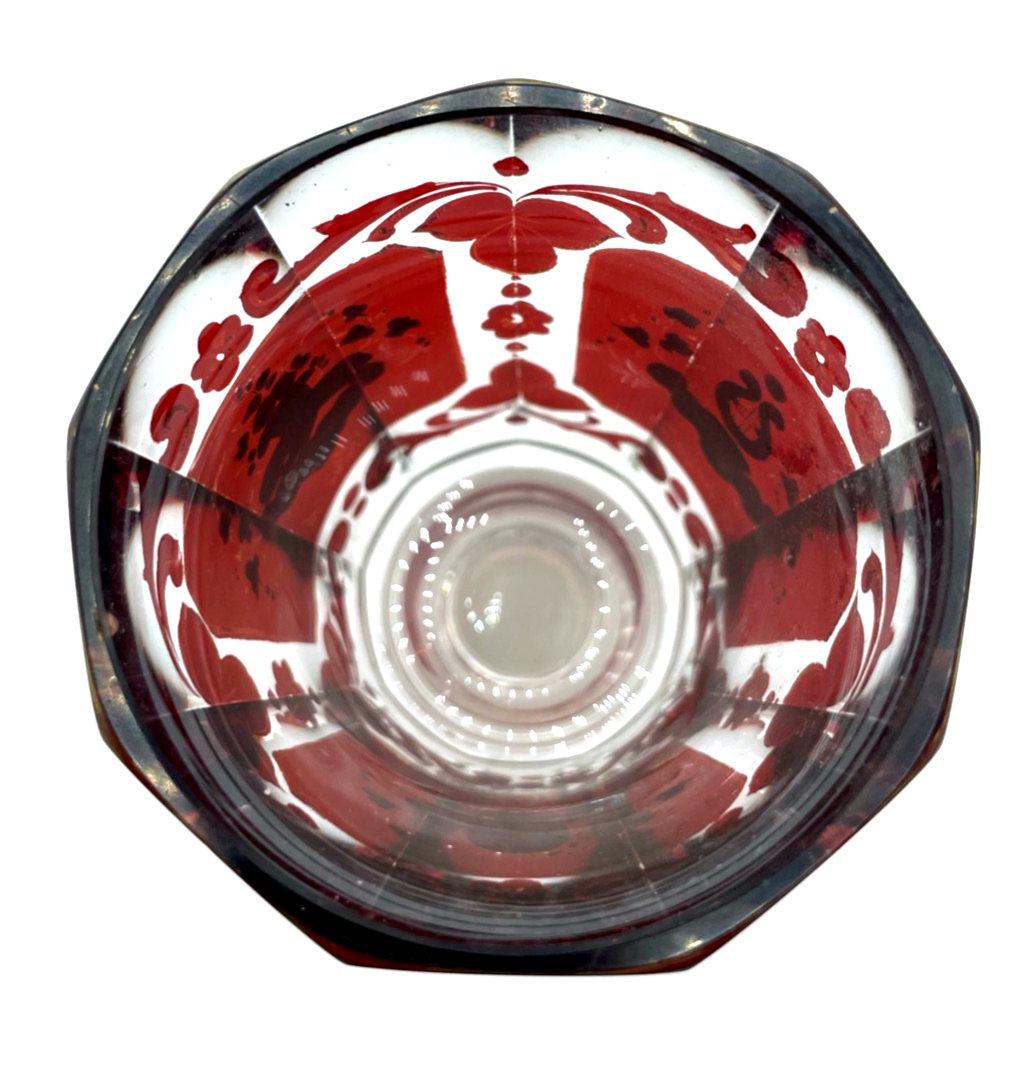 Biedermeier Pokal Überfang Glas Becher Ranftbecher handbemalt + Gold Dekor3