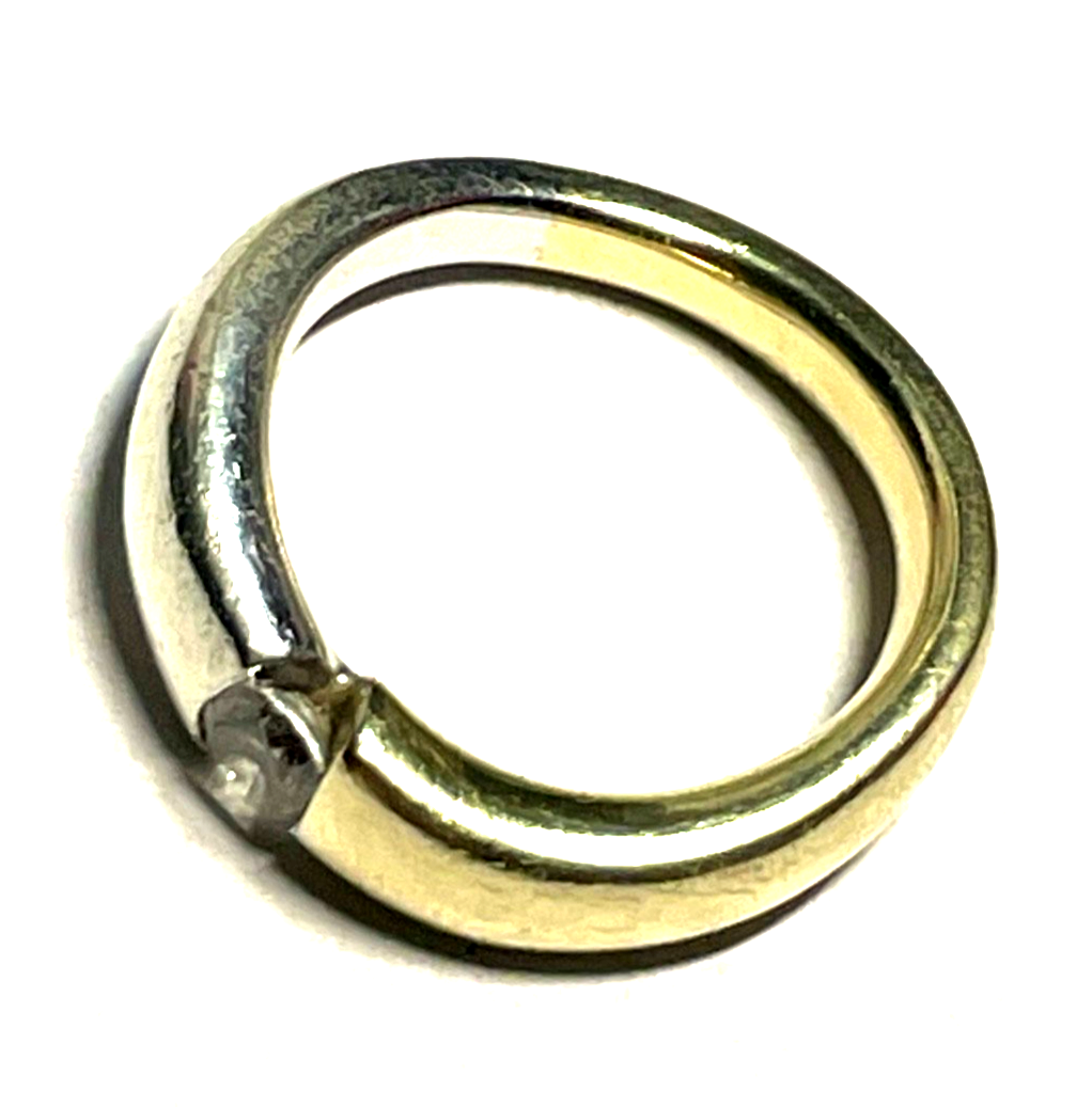 Massiver 375 Gold 9 K Ring mit 0,25 ct. Simili Solitär bicolor RG 57 Ø 18 mm1