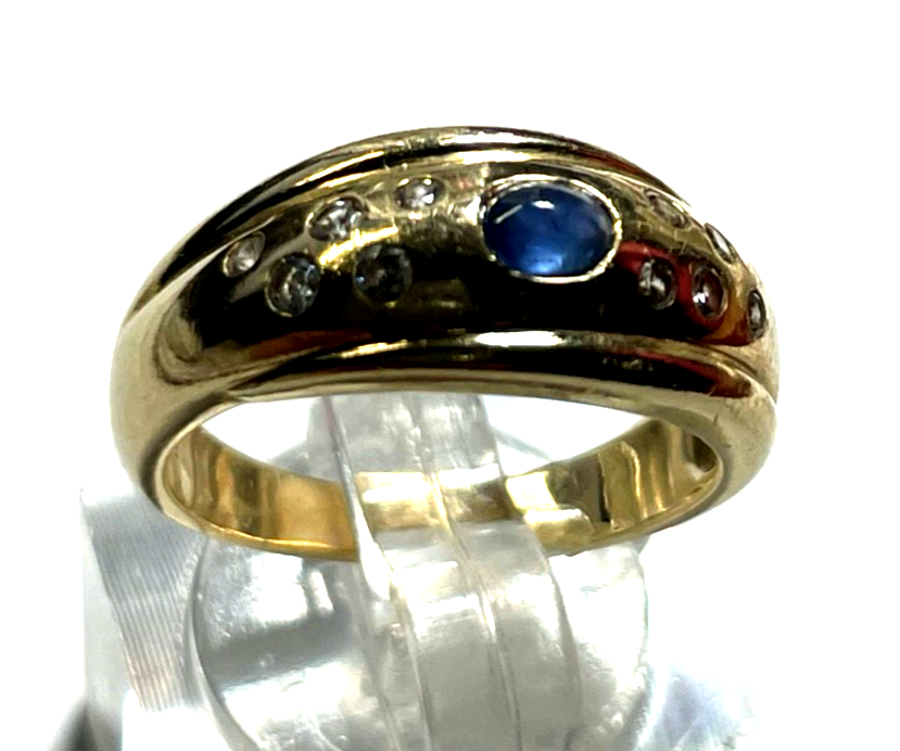 585 Gold 14 K Ring mit Saphir Cabochon + 10 Brillanten RG 52 Ø16,6 mm sehr gepfl3