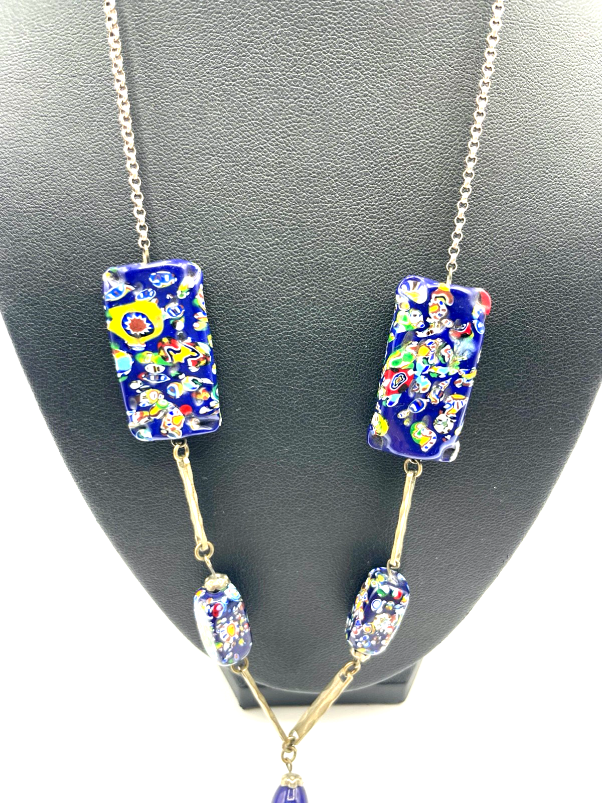 Stattliche vintage Murano Glas Millefiori Collier Silberkette Handarbeit Unikat2