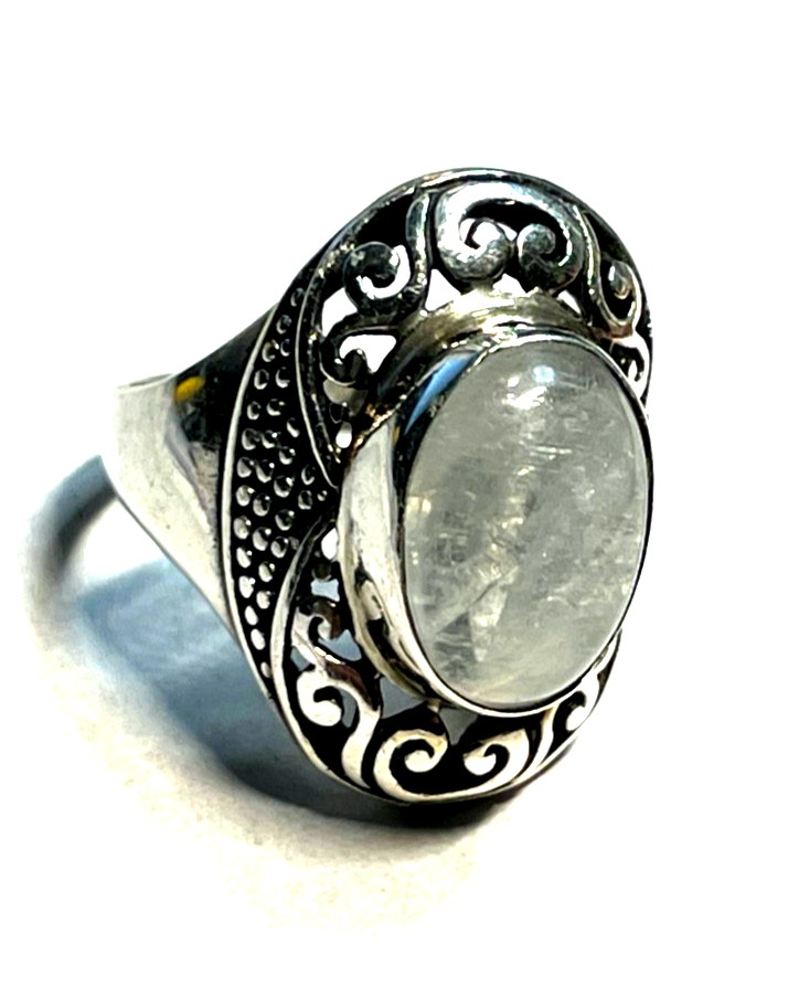 Stattlicher 925 Silber Ring Mondstein Cabochon Ø 18,5 mm RG 58 solide Qualität8